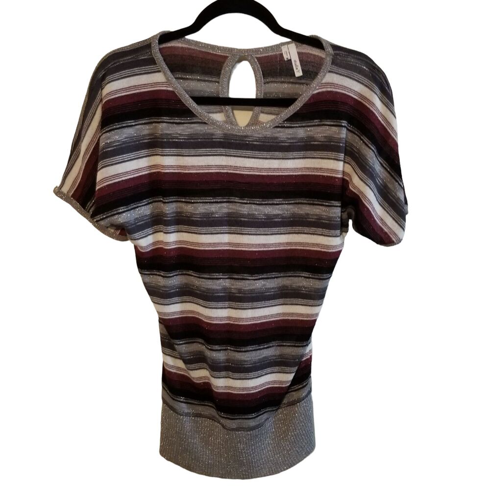 Studio Y Womens Sz M Multicolor Striped Short Sleeve Sweater Blouse